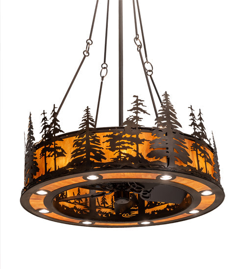 Meyda Lighting Tall Pines 45" 24-Light Antique Copper Chandelier With Ambra Siena Idalight Shade
