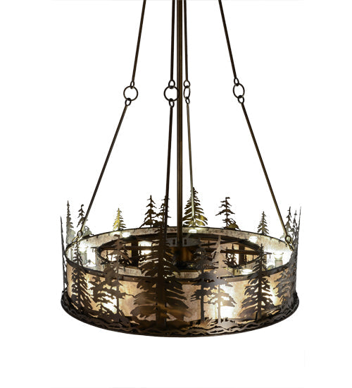 Meyda Lighting Tall Pines 45" 24-Light Antique Copper Chandelier With Silver Mica Shade Glass and Fan