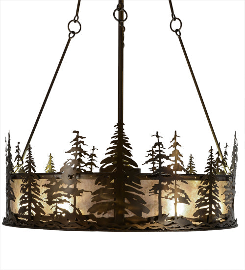 Meyda Lighting Tall Pines 45" 24-Light Antique Copper Chandelier With Silver Mica Shade Glass and Fan