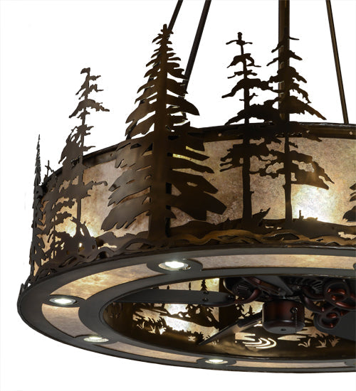 Meyda Lighting Tall Pines 45" 24-Light Antique Copper Chandelier With Silver Mica Shade Glass and Fan