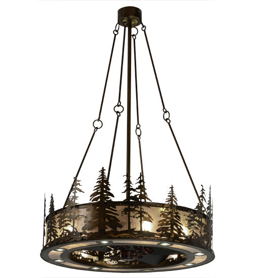 Meyda Lighting Tall Pines 45" 24-Light Antique Copper Chandelier With Silver Mica Shade Glass and Fan