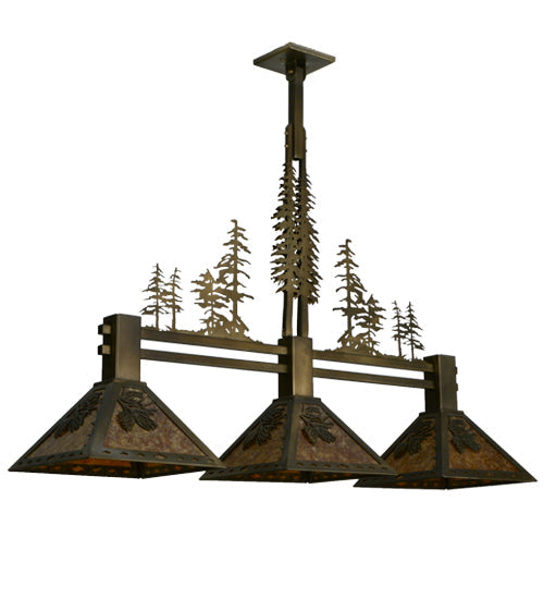 Meyda Lighting Tall Pines 45" 3-Light Antique Copper Island Pendant Light With Amber Mica Shade Glass