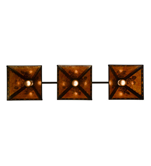 Meyda Lighting Tall Pines 45" 3-Light Antique Copper Island Pendant Light With Amber Mica Shade Glass