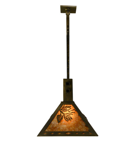 Meyda Lighting Tall Pines 45" 3-Light Antique Copper Island Pendant Light With Amber Mica Shade Glass