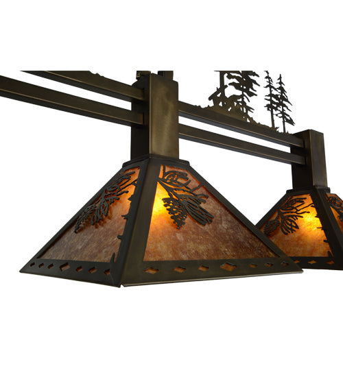 Meyda Lighting Tall Pines 45" 3-Light Antique Copper Island Pendant Light With Amber Mica Shade Glass