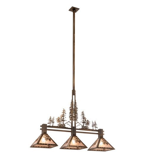 Meyda Lighting Tall Pines 45" 3-Light Antique Copper Island Pendant Light With Silver Shade Glass