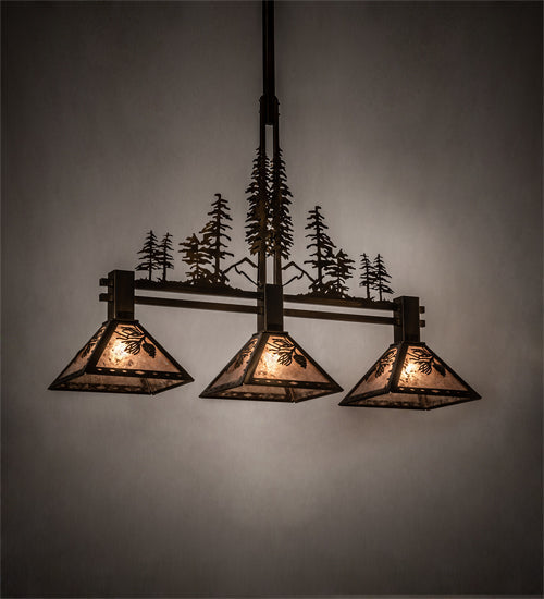 Meyda Lighting Tall Pines 45" 3-Light Antique Copper Island Pendant Light With Silver Shade Glass