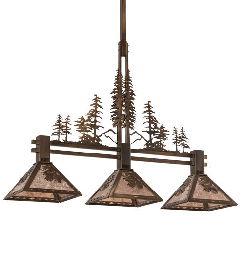 Meyda Lighting Tall Pines 45" 3-Light Antique Copper Island Pendant Light With Silver Shade Glass
