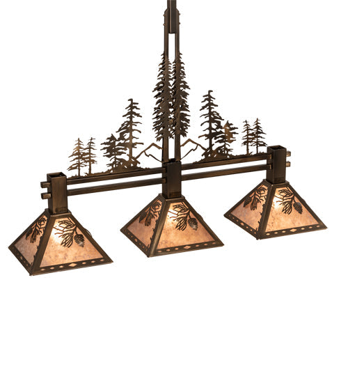 Meyda Lighting Tall Pines 45" 3-Light Antique Copper Island Pendant Light With Silver Shade Glass