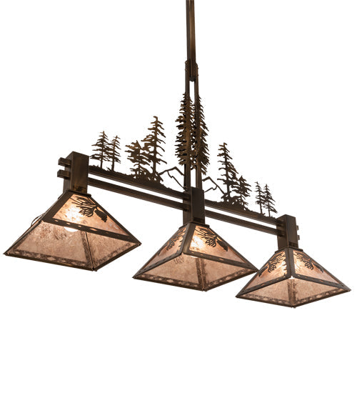 Meyda Lighting Tall Pines 45" 3-Light Antique Copper Island Pendant Light With Silver Shade Glass