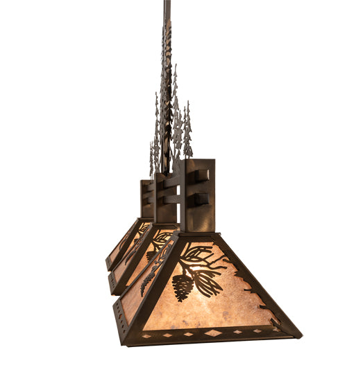 Meyda Lighting Tall Pines 45" 3-Light Antique Copper Island Pendant Light With Silver Shade Glass