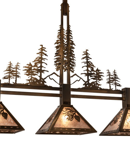 Meyda Lighting Tall Pines 45" 3-Light Antique Copper Island Pendant Light With Silver Shade Glass
