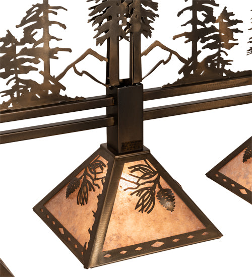 Meyda Lighting Tall Pines 45" 3-Light Antique Copper Island Pendant Light With Silver Shade Glass