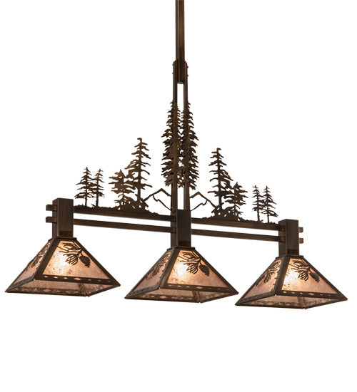 Meyda Lighting Tall Pines 45" 3-Light Antique Copper Island Pendant Light With Silver Shade Glass