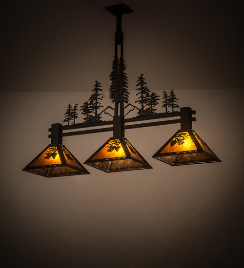 Meyda Lighting Tall Pines 45" 3-Light Timeless Bronze Island Pendant Light With Amber Mica Shade Glass
