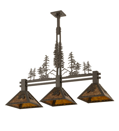 Meyda Lighting Tall Pines 45" 3-Light Timeless Bronze Island Pendant Light With Amber Mica Shade Glass