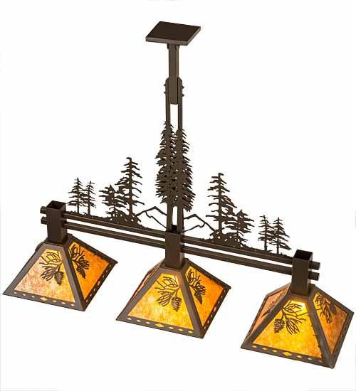 Meyda Lighting Tall Pines 45" 3-Light Timeless Bronze Island Pendant Light With Amber Mica Shade Glass