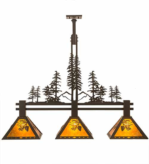 Meyda Lighting Tall Pines 45" 3-Light Timeless Bronze Island Pendant Light With Amber Mica Shade Glass