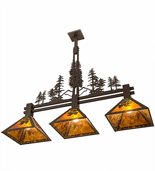 Meyda Lighting Tall Pines 45" 3-Light Timeless Bronze Island Pendant Light With Amber Mica Shade Glass