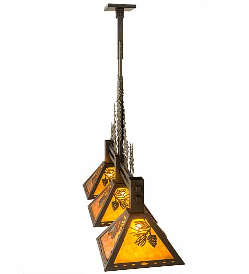 Meyda Lighting Tall Pines 45" 3-Light Timeless Bronze Island Pendant Light With Amber Mica Shade Glass