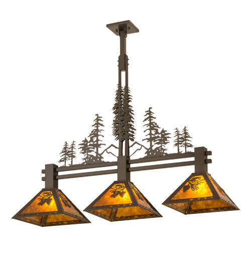 Meyda Lighting Tall Pines 45" 3-Light Timeless Bronze Island Pendant Light With Amber Mica Shade Glass