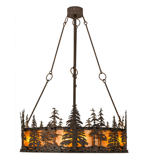 Meyda Lighting Tall Pines 45" 8-Light Copper Rust Chandelier With Amber Mica Shade Glass and Fan