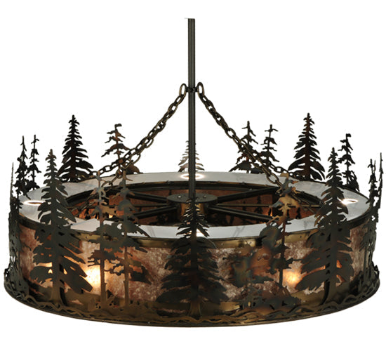 Meyda Lighting Tall Pines 45" 8-Light Dark Burnished Antique Copper Chandelier With Silver Mica Shade Glass and Fan