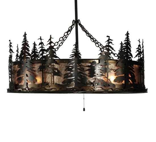 Meyda Lighting Tall Pines 45" 8-Light Dark Burnished Antique Copper Chandelier With Silver Mica Shade Glass and Fan