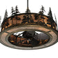 Meyda Lighting Tall Pines 45" 8-Light Dark Burnished Antique Copper Chandelier With Silver Mica Shade Glass and Fan