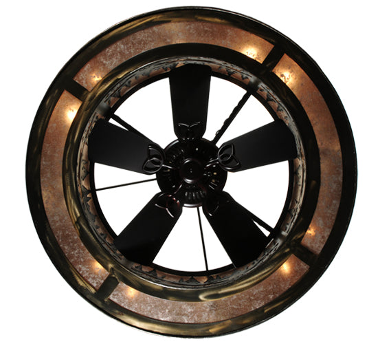 Meyda Lighting Tall Pines 45" 8-Light Dark Burnished Antique Copper Chandelier With Silver Mica Shade Glass and Fan