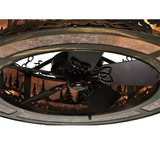 Meyda Lighting Tall Pines 45" 8-Light Dark Burnished Antique Copper Chandelier With Silver Mica Shade Glass and Fan