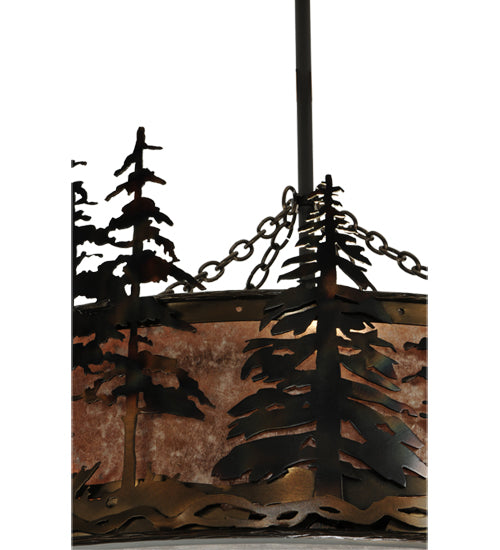 Meyda Lighting Tall Pines 45" 8-Light Dark Burnished Antique Copper Chandelier With Silver Mica Shade Glass and Fan