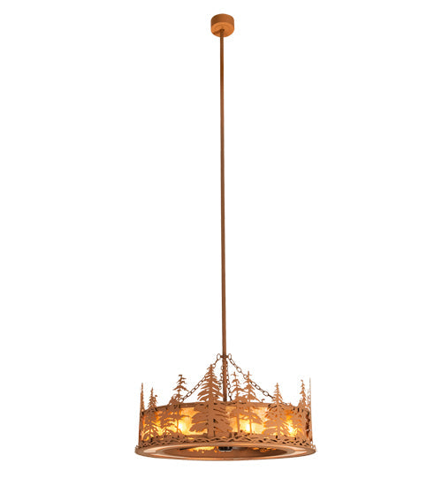 Meyda Lighting Tall Pines 45" 8-Light Oil Rubbed Bronze Chandelier With Amber Mica Shade Glass and Fan