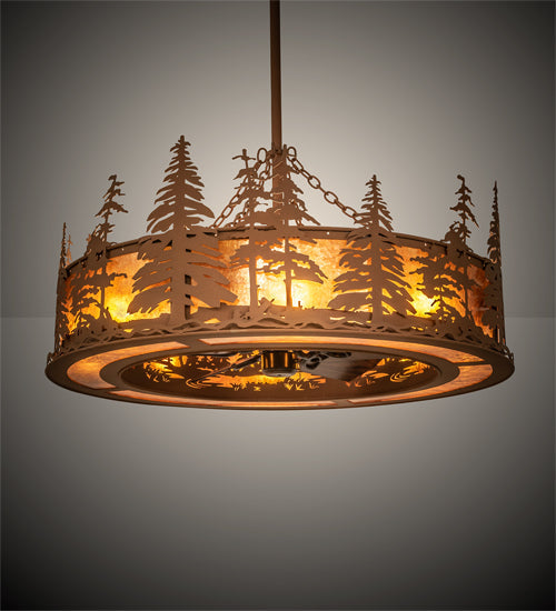 Meyda Lighting Tall Pines 45" 8-Light Oil Rubbed Bronze Chandelier With Amber Mica Shade Glass and Fan