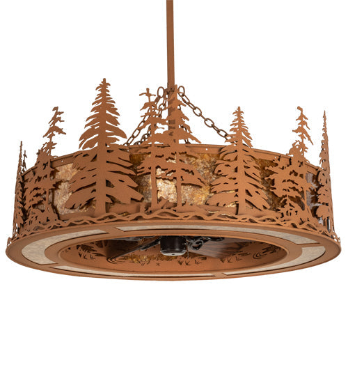 Meyda Lighting Tall Pines 45" 8-Light Oil Rubbed Bronze Chandelier With Amber Mica Shade Glass and Fan
