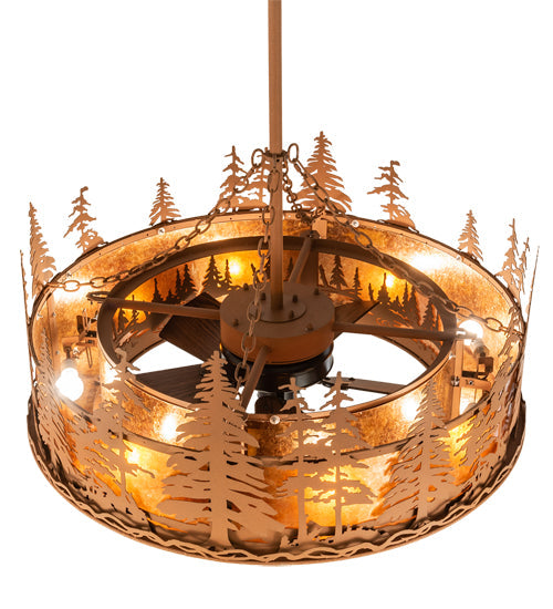 Meyda Lighting Tall Pines 45" 8-Light Oil Rubbed Bronze Chandelier With Amber Mica Shade Glass and Fan
