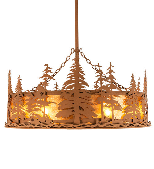 Meyda Lighting Tall Pines 45" 8-Light Oil Rubbed Bronze Chandelier With Amber Mica Shade Glass and Fan