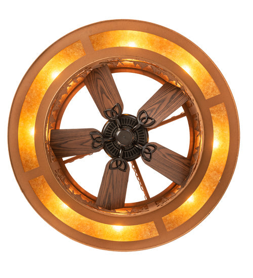 Meyda Lighting Tall Pines 45" 8-Light Oil Rubbed Bronze Chandelier With Amber Mica Shade Glass and Fan