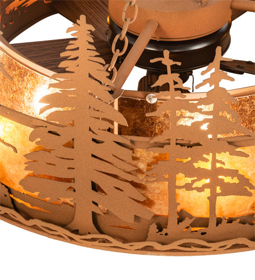 Meyda Lighting Tall Pines 45" 8-Light Oil Rubbed Bronze Chandelier With Amber Mica Shade Glass and Fan