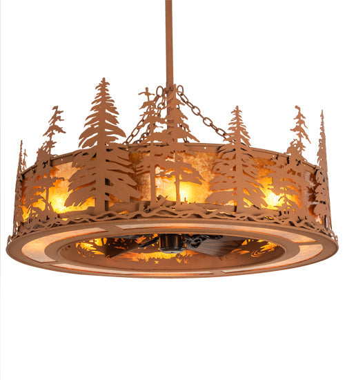 Meyda Lighting Tall Pines 45" 8-Light Oil Rubbed Bronze Chandelier With Amber Mica Shade Glass and Fan