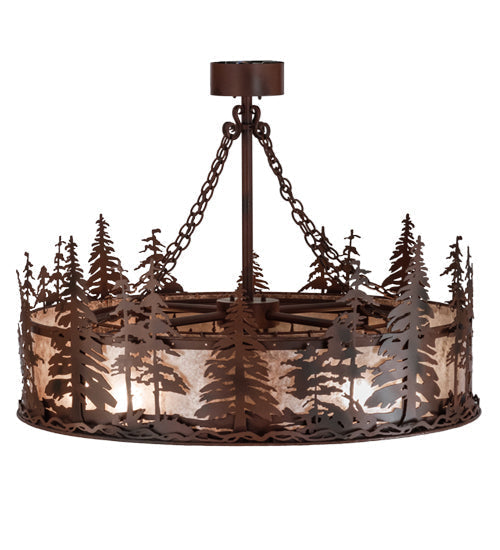 Meyda Lighting Tall Pines 45" 8-Light Rust Wrought Iron Chandelier With Silver Mica Shade Glass and 30" Black Fan