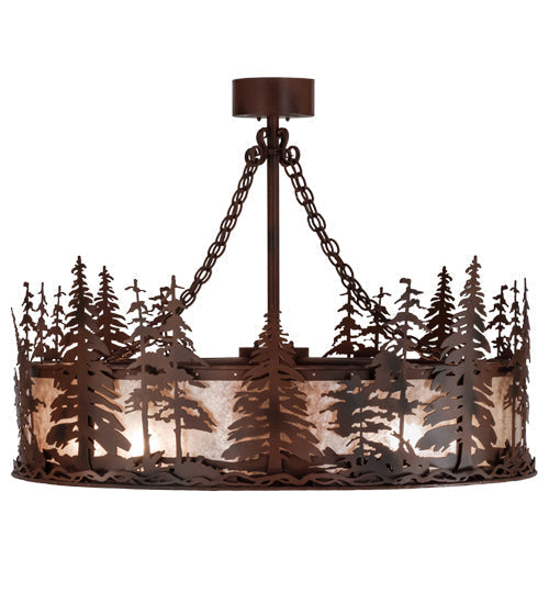 Meyda Lighting Tall Pines 45" 8-Light Rust Wrought Iron Chandelier With Silver Mica Shade Glass and 30" Black Fan