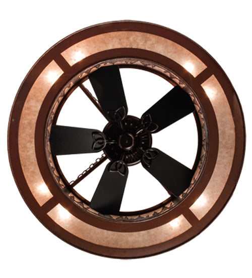 Meyda Lighting Tall Pines 45" 8-Light Rust Wrought Iron Chandelier With Silver Mica Shade Glass and 30" Black Fan