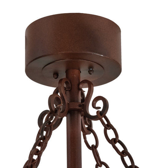 Meyda Lighting Tall Pines 45" 8-Light Rust Wrought Iron Chandelier With Silver Mica Shade Glass and 30" Black Fan