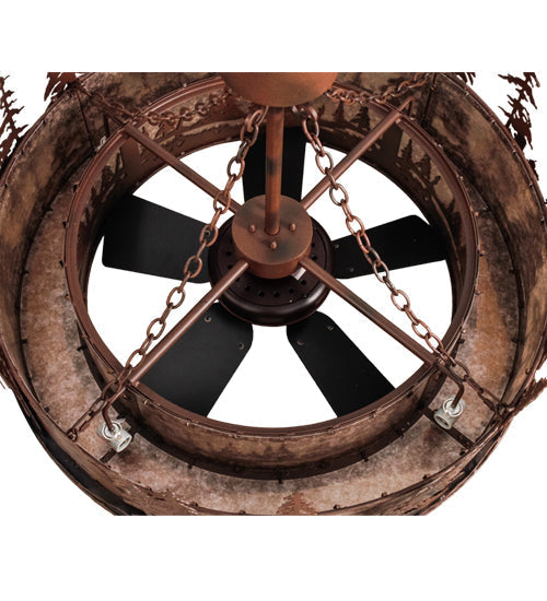 Meyda Lighting Tall Pines 45" 8-Light Rust Wrought Iron Chandelier With Silver Mica Shade Glass and 30" Black Fan