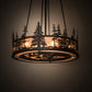 Meyda Lighting Tall Pines 45" 8-Light Satin Black Wrought Iron Chandelier With Silver Mica Shade Glass and Fan
