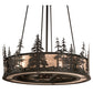 Meyda Lighting Tall Pines 45" 8-Light Satin Black Wrought Iron Chandelier With Silver Mica Shade Glass and Fan