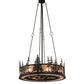 Meyda Lighting Tall Pines 45" 8-Light Satin Black Wrought Iron Chandelier With Silver Mica Shade Glass and Fan