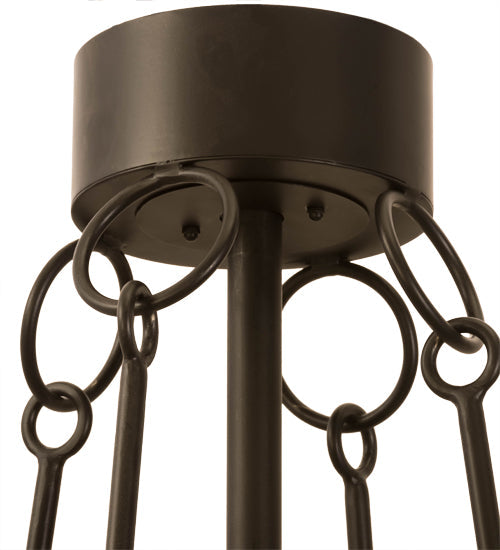 Meyda Lighting Tall Pines 45" 8-Light Satin Black Wrought Iron Chandelier With Silver Mica Shade Glass and Fan