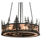 Meyda Lighting Tall Pines 45" 8-Light Satin Black Wrought Iron Chandelier With Silver Mica Shade Glass and Fan